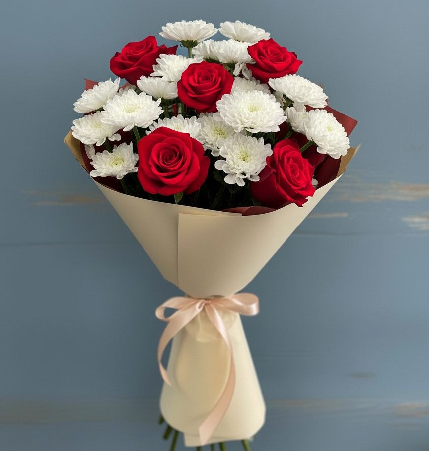 Букет цветов из: Розы и Хризантемы в Реж