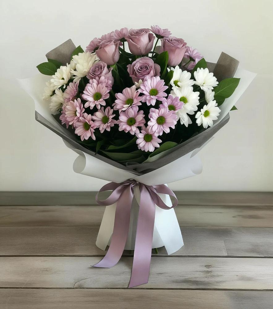 Букет цветов из: Хризантемы и Розы в Реж