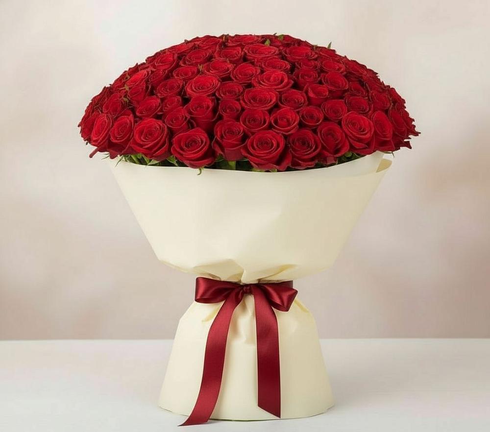 Букет 101 Красная роза Милано в Реж