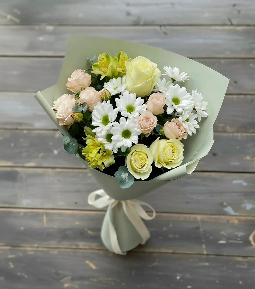 Букет цветов из: Альстромерии, Розы и Хризантемы в Реж