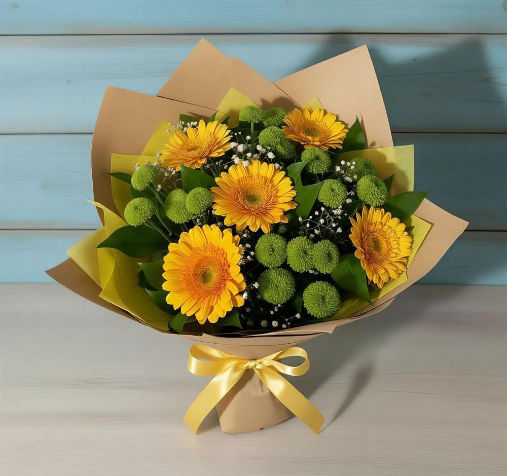 Букет цветов из: Герберы и Хризантемы в Реж
