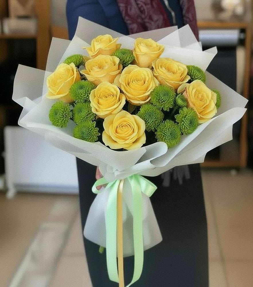 Букет цветов из: Хризантемы и Розы в Реж