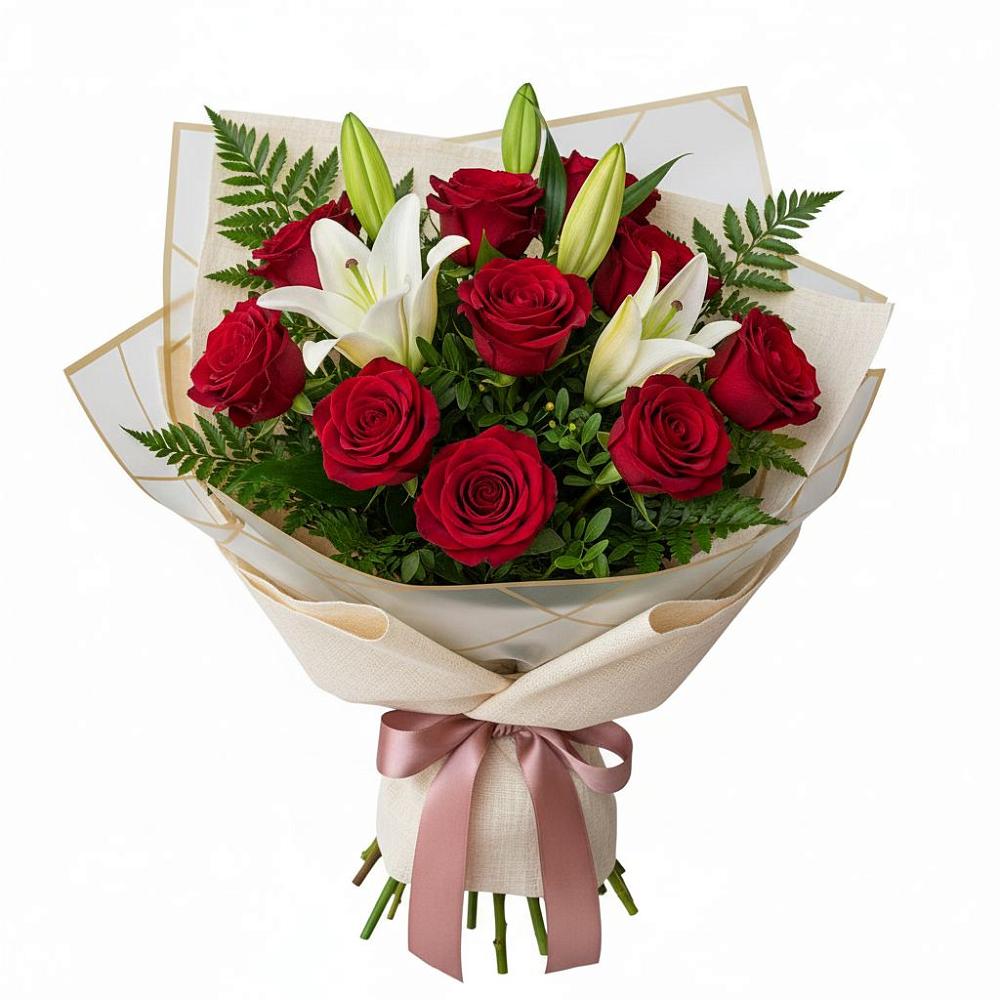 Букет цветов из: Лилии и Розы в Реж