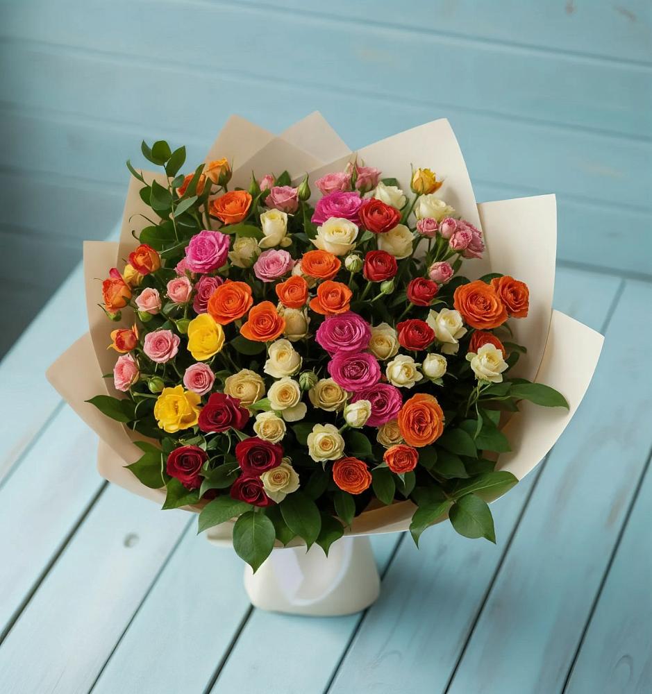 Букет Микс из разноцветных кустовых роз в Реж