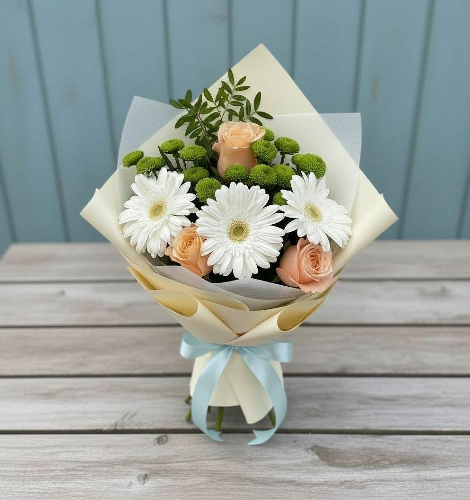 Букет цветов из: Герберы, Розы и Хризантемы в Реж
