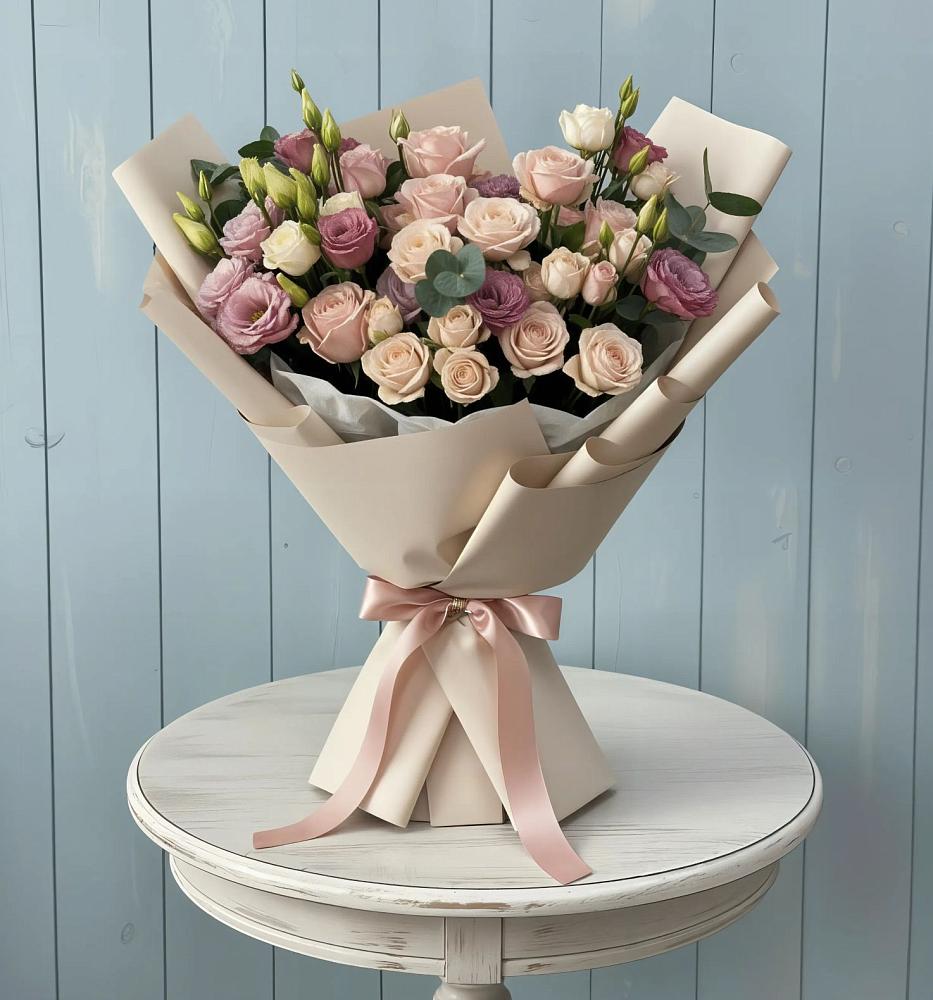 Букет цветов из: Розы и Лизиантусы в Реж