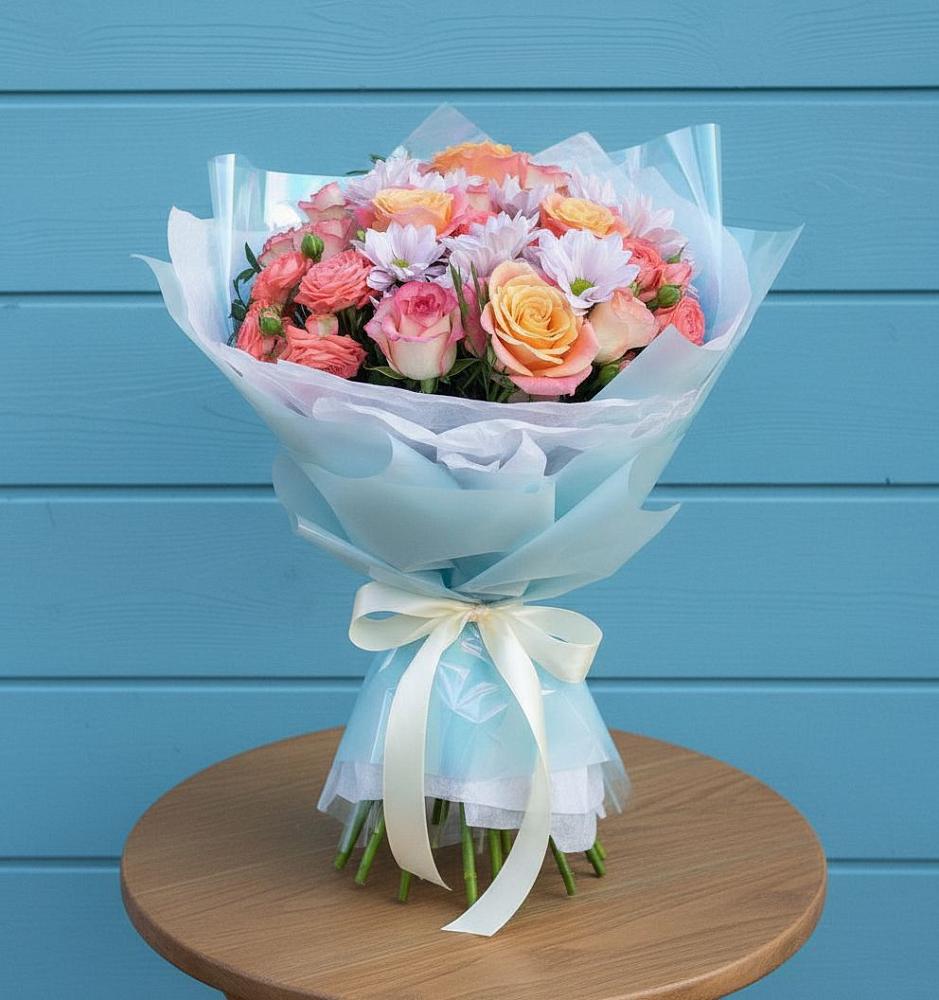 Букет цветов из: Хризантемы и Розы в Реж