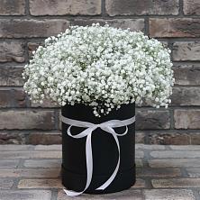 Цветочная композиция из Гипсофила в шляпной коробке в Реж